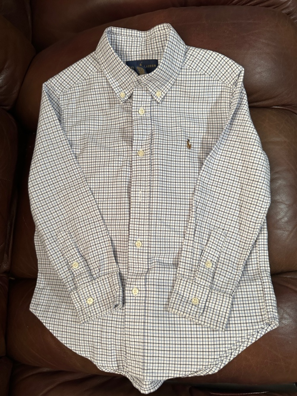 Ralph Lauren White Button-Down Shirt with Navy Windowpane Check